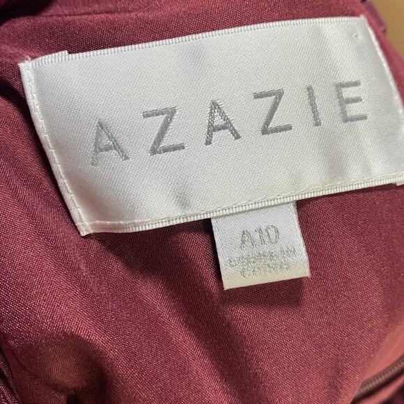 Azazie Ailani Gown Ruffle Off Shoulder Y Neck Halter Maxi Cabernet Red Womens 10 - Picture 9 of 14